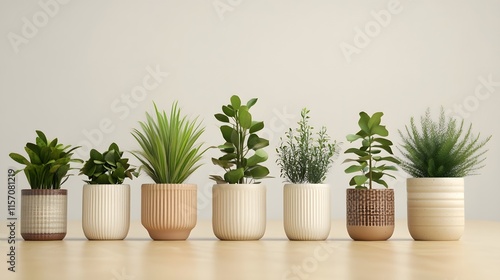 Collection of ornamental plants in ceramic pots