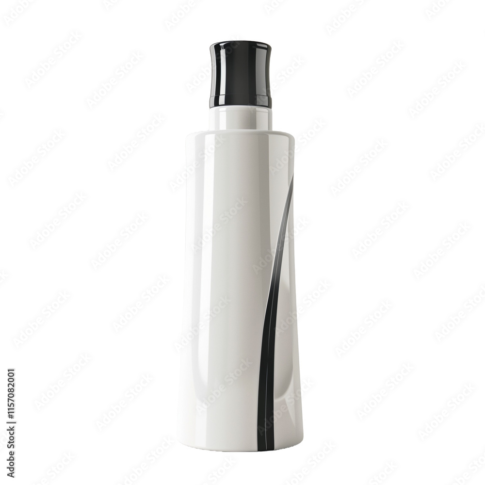 Modern White Cosmetic Bottle with Black Accents on Transparent Background Modern White Cosmetic Bottle with Black Accents on Transparent Background