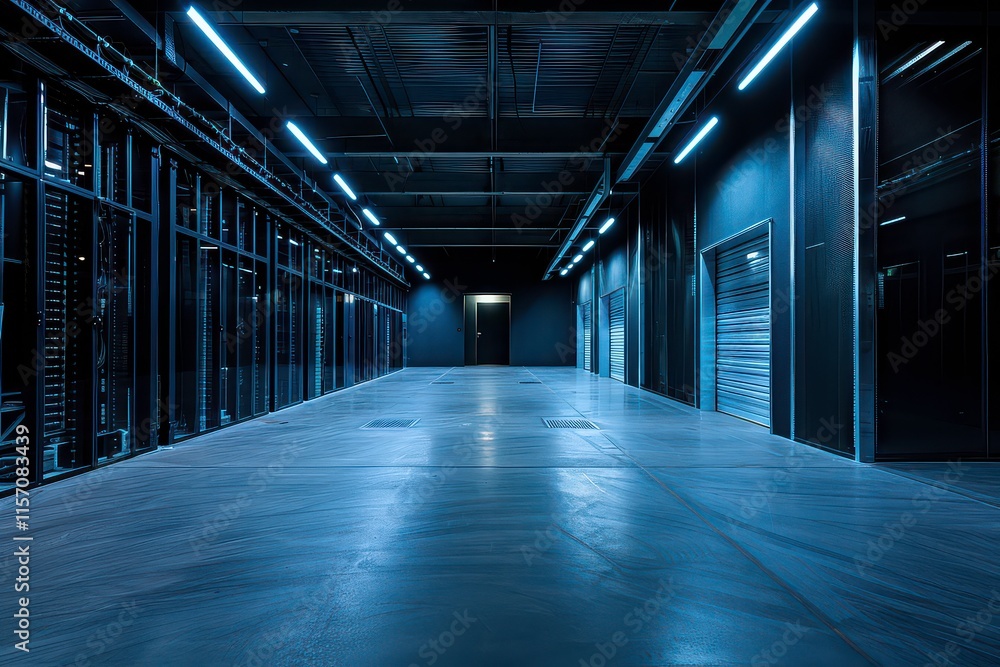 Managed Server Room with Cables and High Contrast Lighting Managed Server Room with Cables and High Contrast Lighting