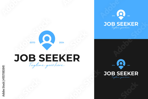 Pin logo with people inside for job recruitment logo design template vector illustration