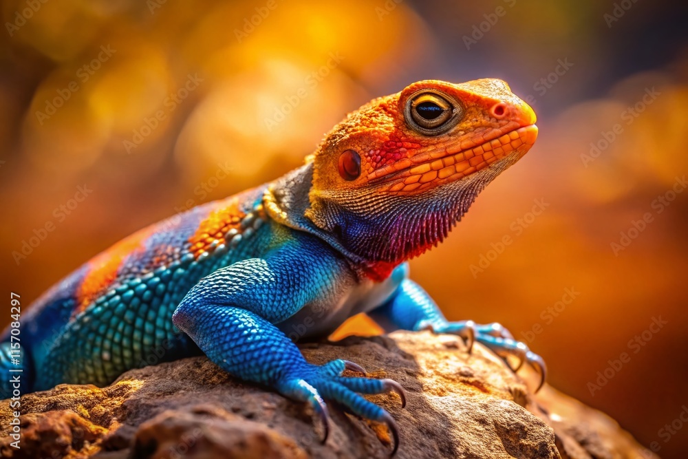 Vibrant Blue Orange Lizard Rock Aerial View Wildlife Reptile Nature Photography Vibrant Blue Orange Lizard Rock Aerial View Wildlife Reptile Nature Photography