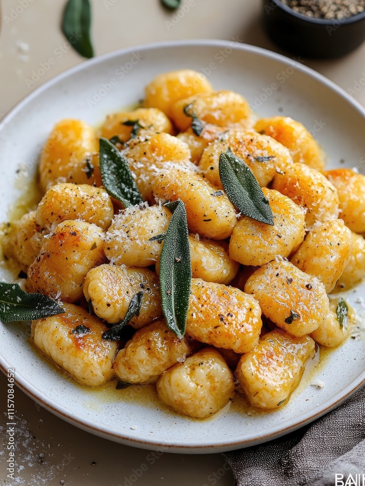 Perfectly cooked gnocchi tossed with fragrant sage and a drizzle of olive oil shine. Perfectly cooked gnocchi tossed with fragrant sage and a drizzle of olive oil shine.