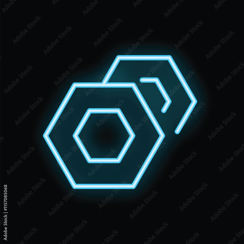 Abstract neon blue geometric hexagon pattern glowing on black background Abstract neon blue geometric hexagon pattern glowing on black background