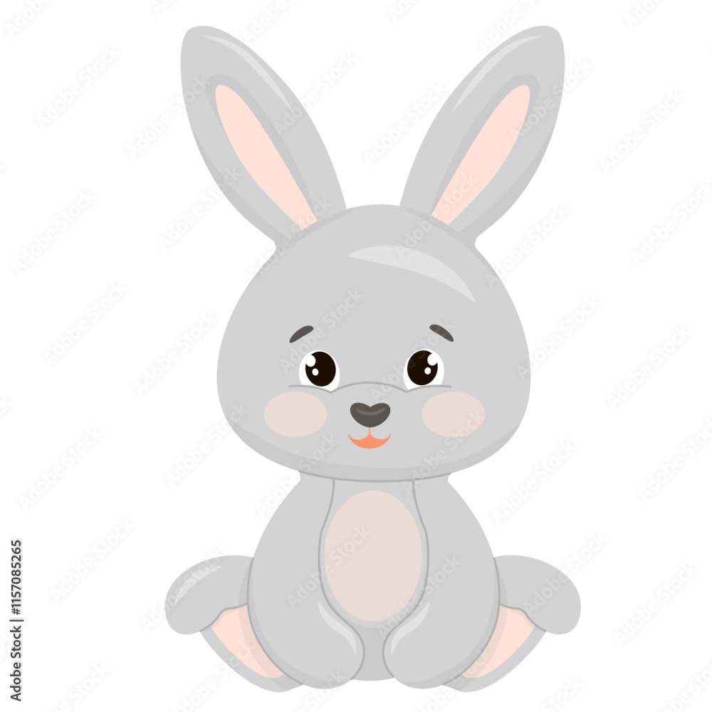 Vector illustration of lovely fluffy grey rabbit. For poster, greeting card or invitation, labels or tags Vector illustration of lovely fluffy grey rabbit. For poster, greeting card or invitation, labels or tags