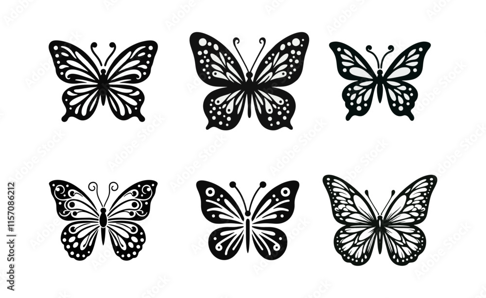 Fototapeta premium Butterfly silhouette logo icon black white design