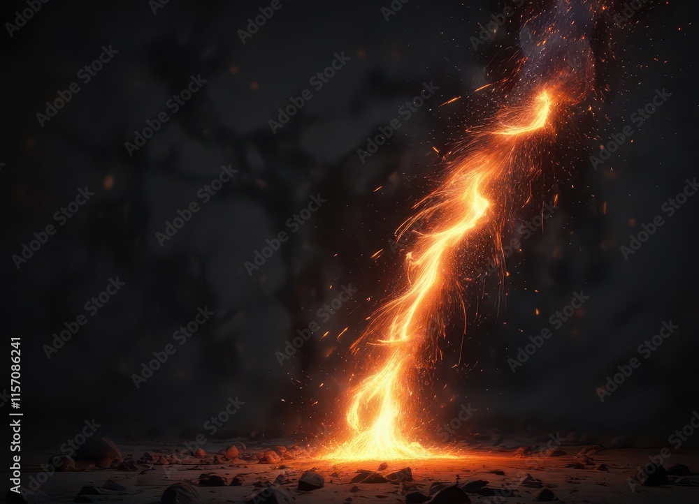 Fiery embers burst, glowing sparks trail against dark background, yellow, power Fiery embers burst, glowing sparks trail against dark background, yellow, power