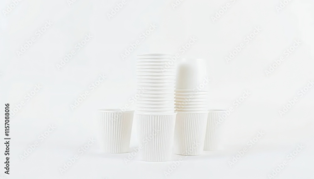 Stack of White Paper Cups: Minimalist Product Still Life Stack of White Paper Cups: Minimalist Product Still Life