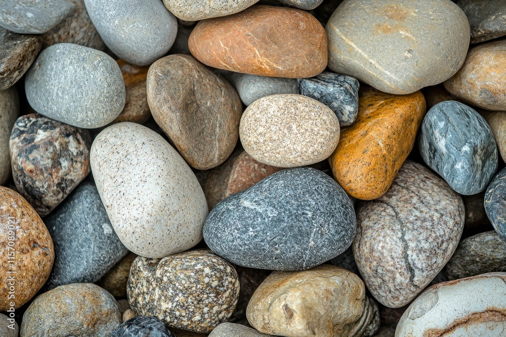 Close-up of smooth stones stacked on sandy beach. Close-up of smooth stones stacked on sandy beach.