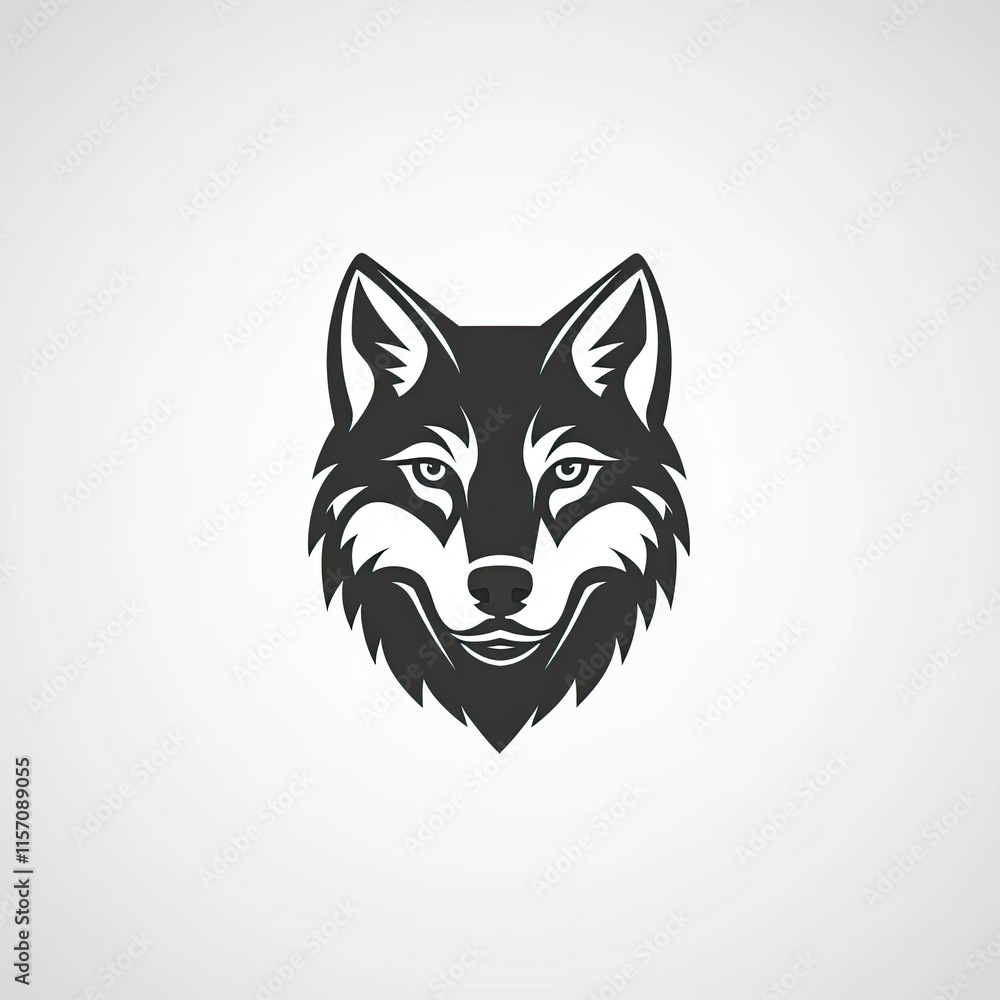 Fototapeta premium Stylized wolf head illustration, black and white, isolated on white background.
