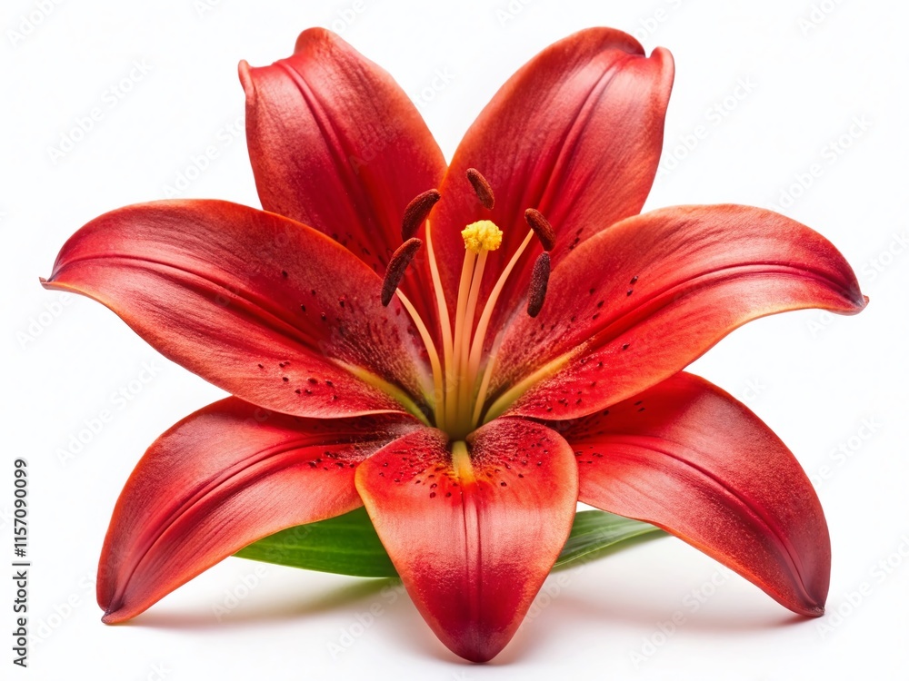 Naklejka premium Vibrant Red Lily Flower Isolated on White Background - Stock Photo