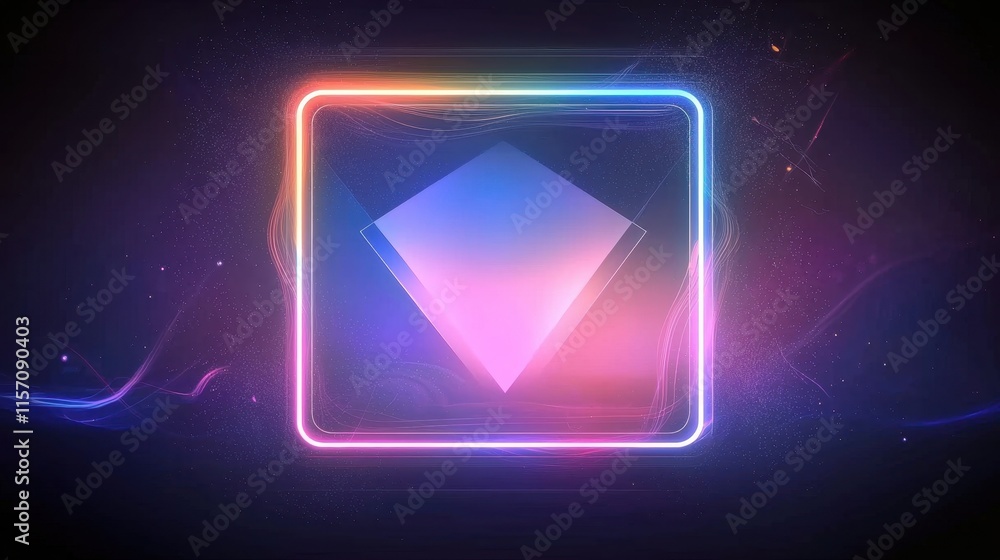 A glowing neon diamond shape with dynamic gradients of orange and purple, framed by soft swirling mist and faint sparkles for a futuristic and vibrant composition. A glowing neon diamond shape with dynamic gradients of orange and purple, framed by soft swirling mist and faint sparkles for a futuristic and vibrant composition.