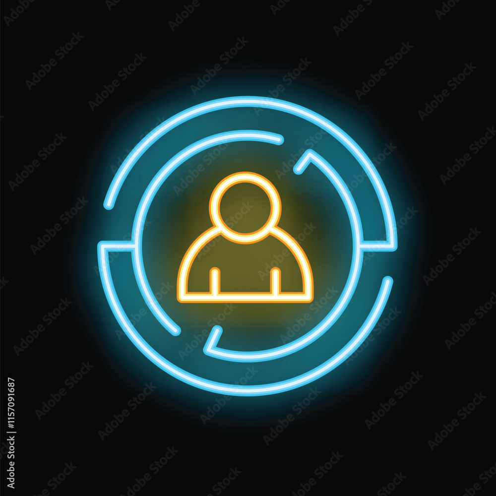 Neon icon glowing on a dark background representing being stuck in a maze and searching for a way out Neon icon glowing on a dark background representing being stuck in a maze and searching for a way out
