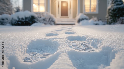 Wallpaper Mural Snowy pathway leading to a cozy illuminated house at dusk. First-Foot Day Torontodigital.ca