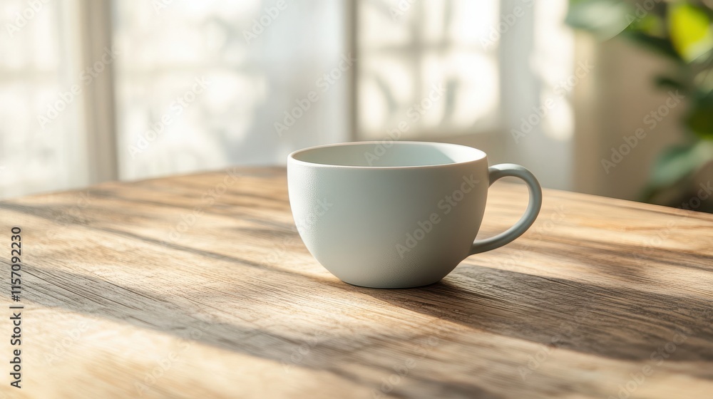 Minimalist coffee cup on wooden table with natural light Minimalist coffee cup on wooden table with natural light