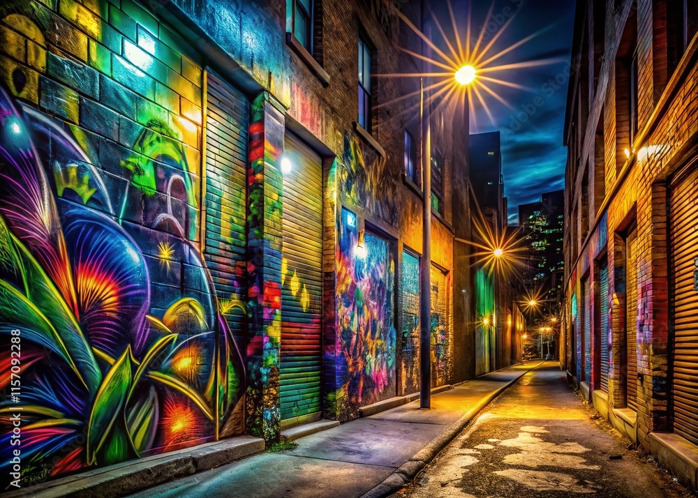 Fototapeta premium Vibrant Urban Graffiti Art at Night - Night Photography Stock Photo