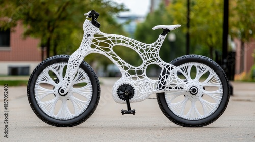 Showcased in this image is a bicycle frame that utilizes advanced graphene composite materials, providing a cutting-edge, lightweight, and durable transportation option. photo