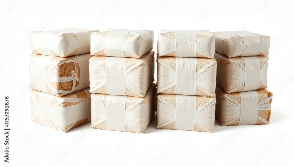 Obraz premium Neatly Stacked Bundles: A Minimalist Study in Beige and White