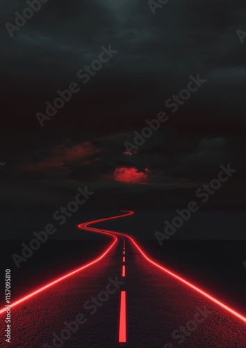 A long red road with a dark sky in the background photo