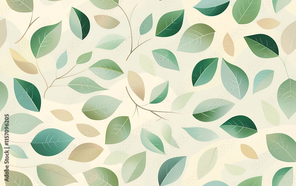 Seamless pattern of green and beige leaves on a light background. Seamless pattern of green and beige leaves on a light background.