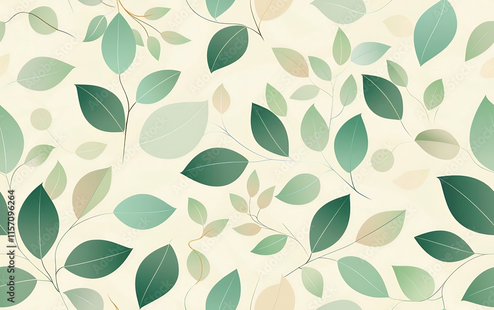 Seamless pattern of green leaves on a beige background. Seamless pattern of green leaves on a beige background.