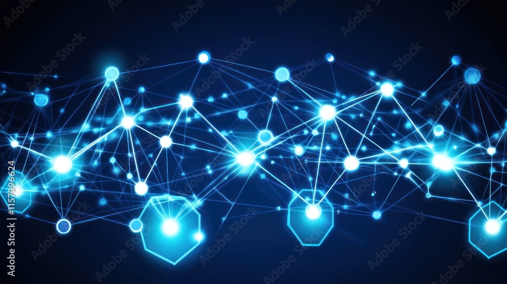 Blue Network Glowing Nodes Abstract Connections Digital Design Blue Network Glowing Nodes Abstract Connections Digital Design
