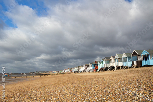 Stormy day on Thorpe Bay beach, near Southend-on-Sea, Essex, England, United Kingdom photo