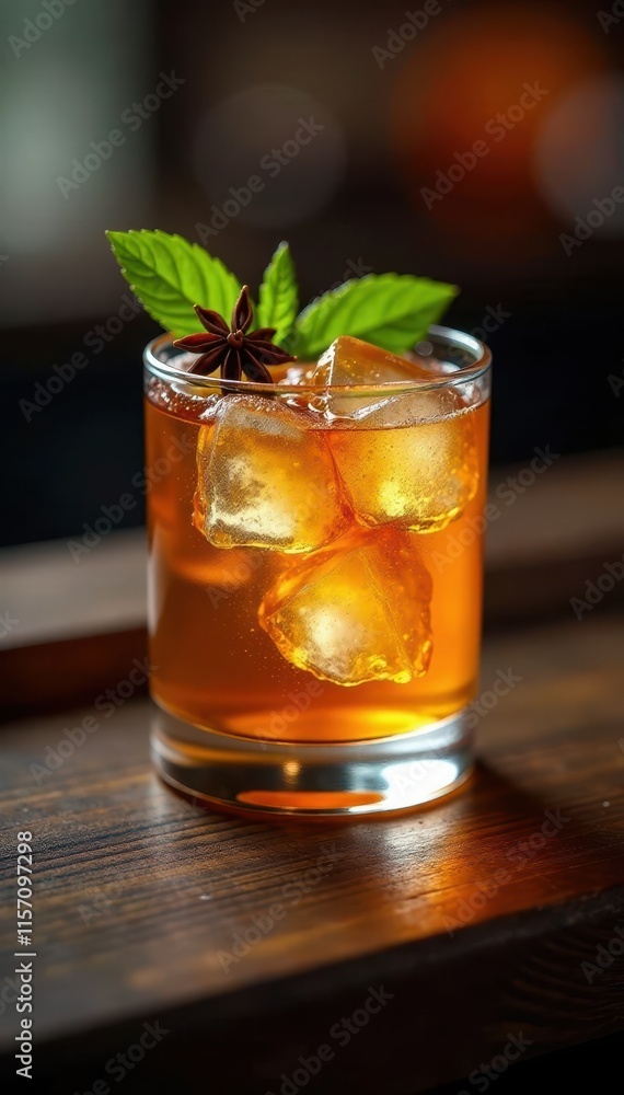 A chilled glass of anise-flavored liquor sits on a dark wood bar , mediterranean, yellow A chilled glass of anise-flavored liquor sits on a dark wood bar , mediterranean, yellow