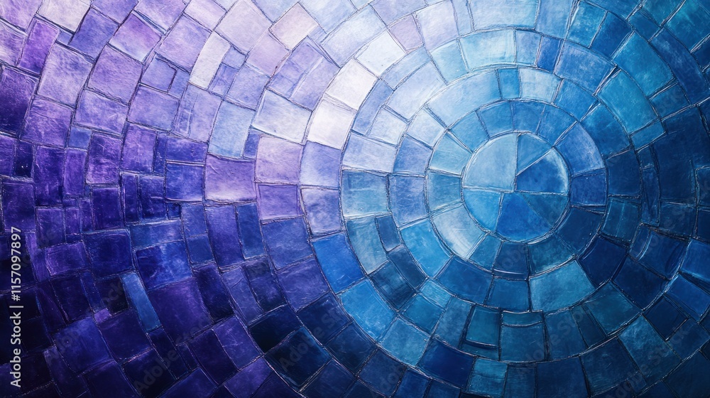Naklejka premium A modern abstract gradient background blending shades of blue and purple, featuring concentric circular lines glowing softly, with a glossy, photorealistic finish