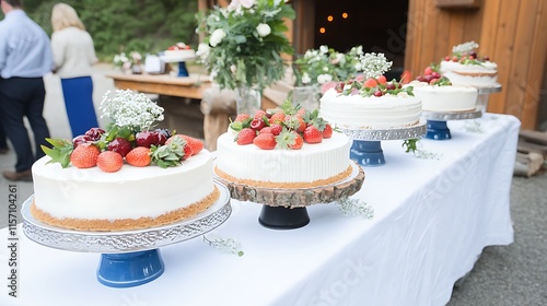 Delicious Strawberry Cakes at Outdoor Wedding Reception
