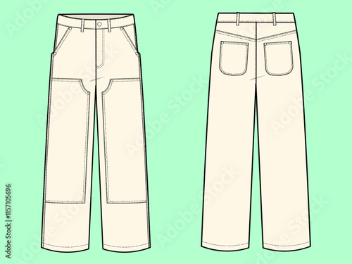 Baggy pants outline drawing flat sketch. 