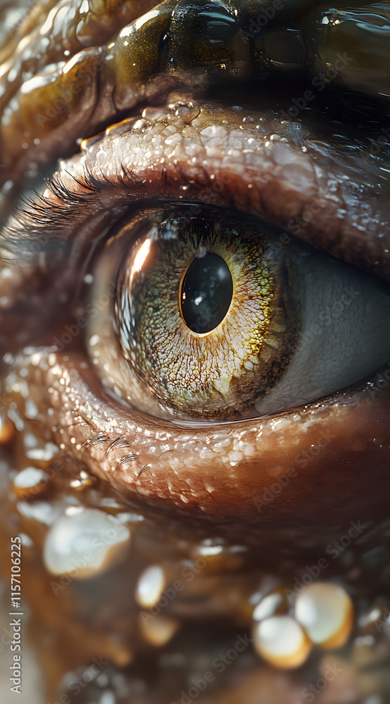 A close-up of an eye with the iris in brown and green A close-up of an eye with the iris in brown and green