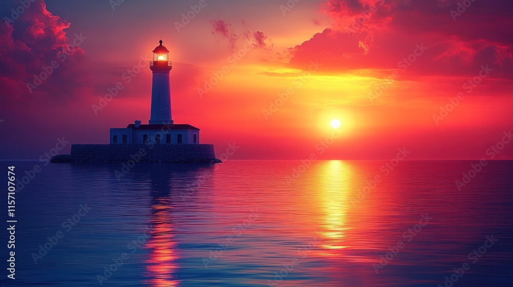 Fototapeta premium Lighthouse sunset seascape. (1)