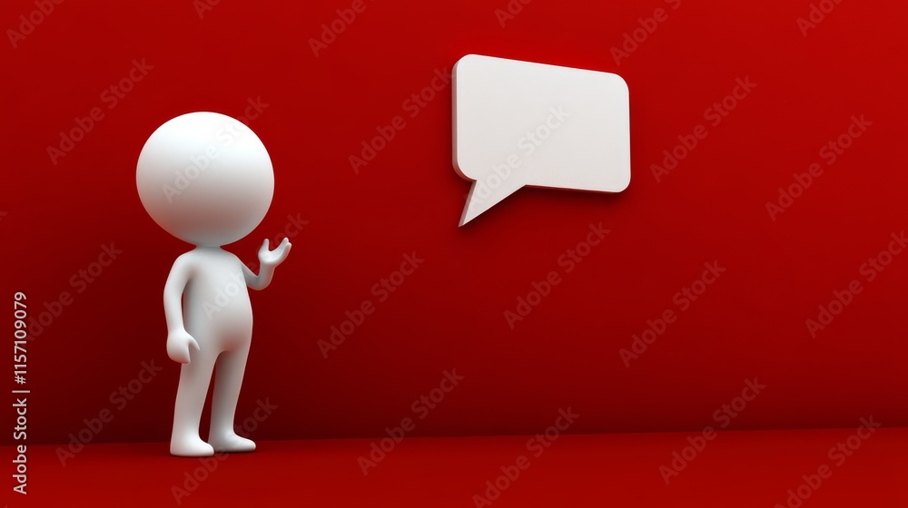 D White Figure with Speech Bubble Red Background Communication Concept D White Figure with Speech Bubble Red Background Communication Concept