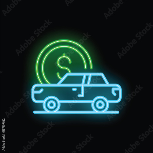 Glowing neon icon of a car loan financing for buying a new or used vehicle