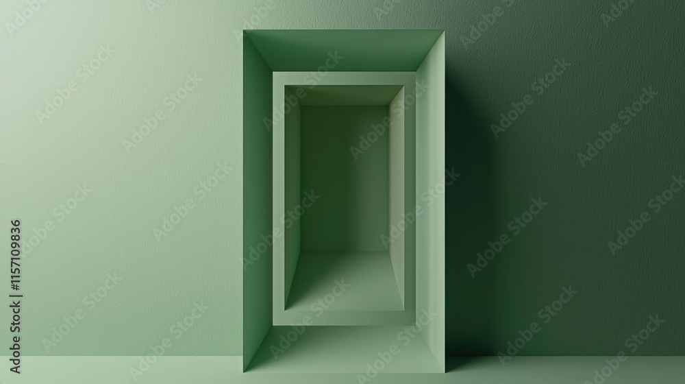 Sleek Green Geometric Composition with Rectangular Shapes and Depth Perception Sleek Green Geometric Composition with Rectangular Shapes and Depth Perception