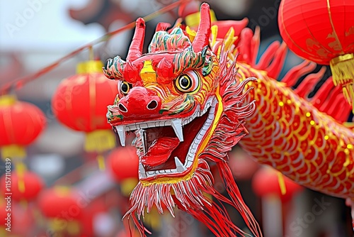 Lanterns illuminate a dragon parade celebrating Chinese New Year in festive style. photo