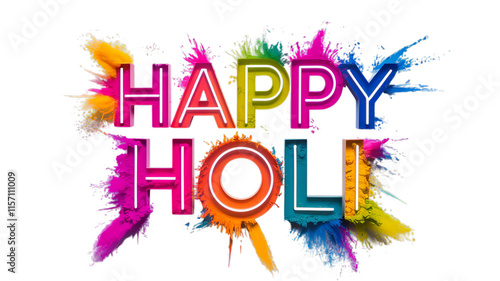 Bold, vibrant Happy Holi text with color splashes