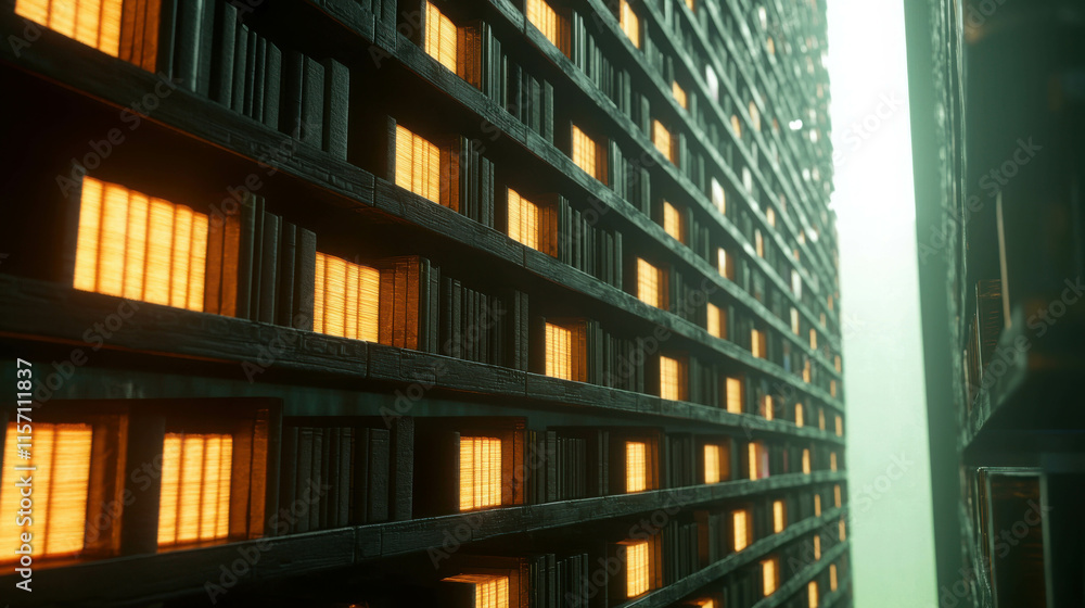 Obraz premium Surreal Floating Library with Massive Bookshelves and Glowing Windows