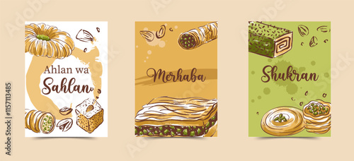 Arabic Sweets Vector Cards Set