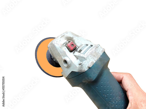 Electric grinding hardware tools in hand isolated on a transparent background.