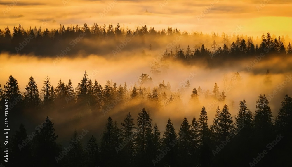 Fototapeta premium Haunting View of a Misty Forest: Eerie and Mysterious Atmosphere