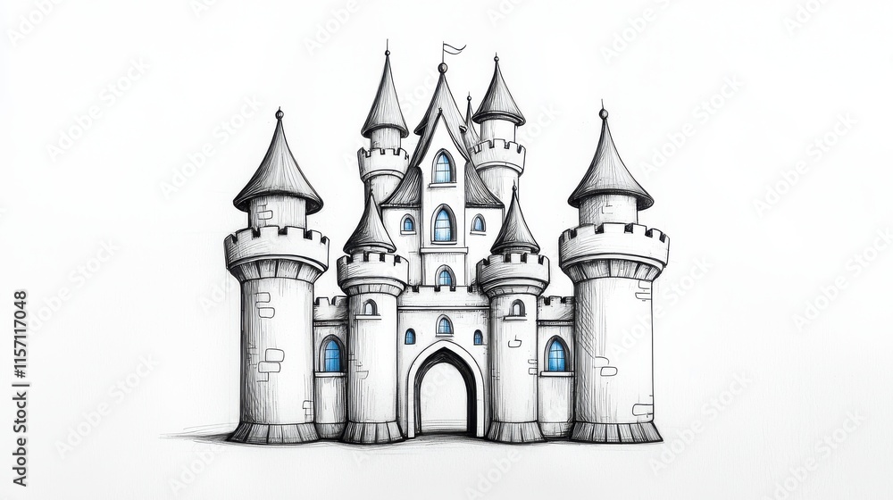 Obraz premium A castle with a blue flag on top