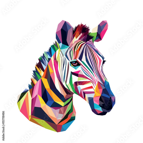 Colorful Low Poly Zebra Vector illustration on isolated background