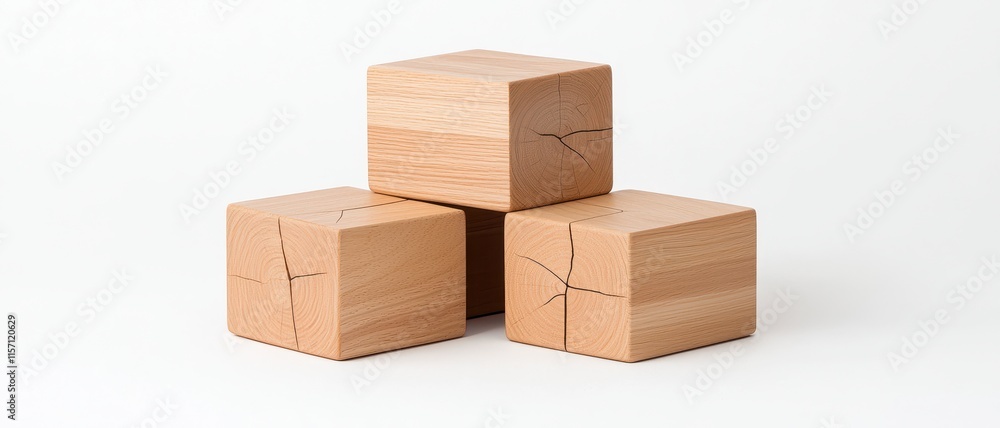 Fototapeta premium Minimalist beech wood furniture storage cubes in modern interior design