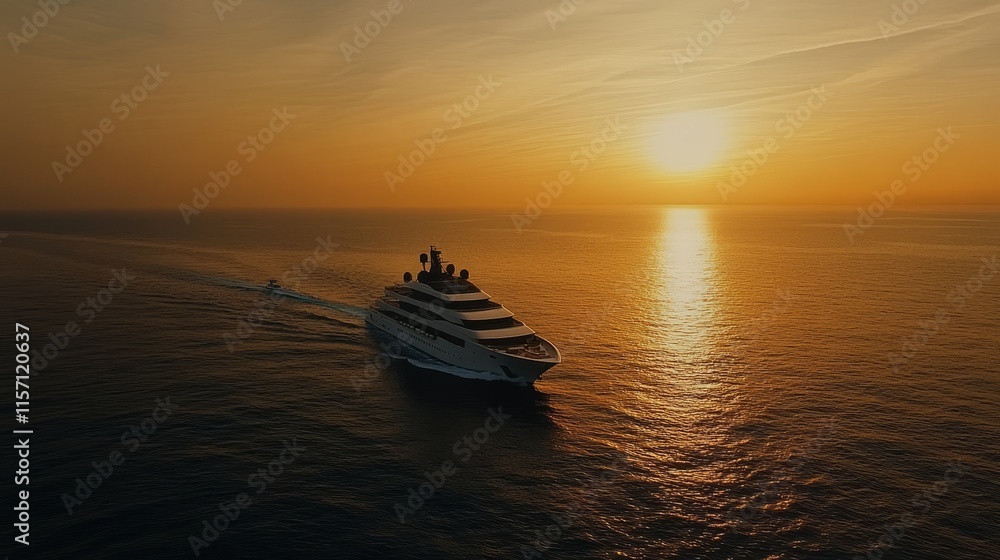 Luxury cruise ship sailing from the port at sunrise, gliding across the calm ocean waters, symbolizing adventure, relaxation, and the beginning of a perfect vacation journey in a tropical destination Luxury cruise ship sailing from the port at sunrise, gliding across the calm ocean waters, symbolizing adventure, relaxation, and the beginning of a perfect vacation journey in a tropical destination