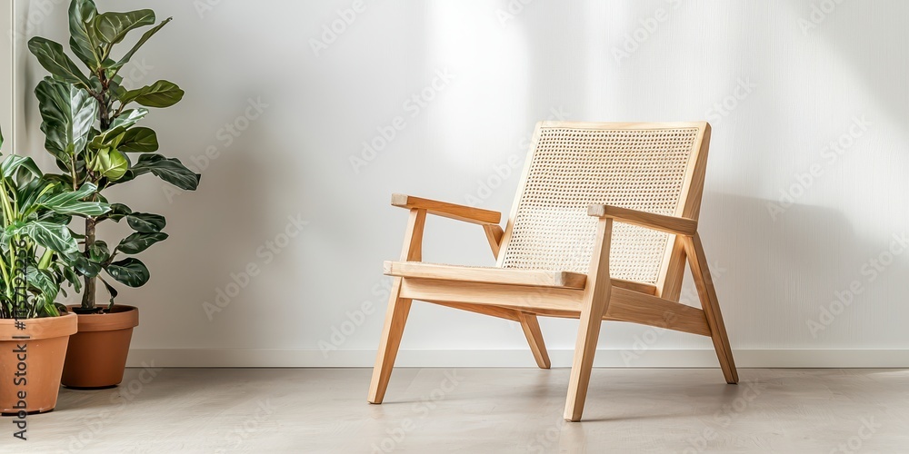 Minimalist beech wood armchair design in interior space modern furniture concept Minimalist beech wood armchair design in interior space modern furniture concept