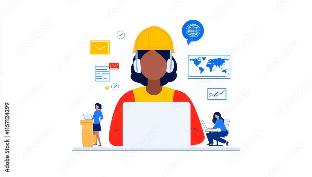Global teamwork with professionals in a modern digital workspace. Global teamwork with professionals in a modern digital workspace.
