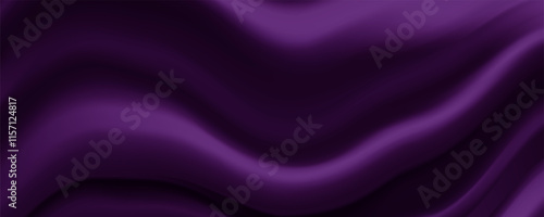 purple drapery silk fabric luxury background. Wavy abstract satin cloth vector texture pattern. 