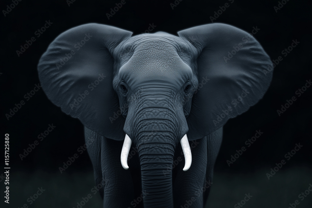 Fototapeta premium Majestic elephant stands confidently against a dark backdrop in a serene moment captured in nature