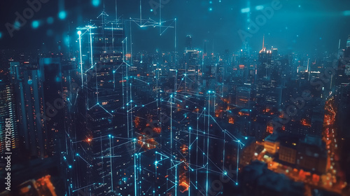 Wallpaper Mural Smart digital Innovation city with connection network reciprocity over the cityscape. of future smart wireless digital city and social media networking systems that connects people with in city Torontodigital.ca